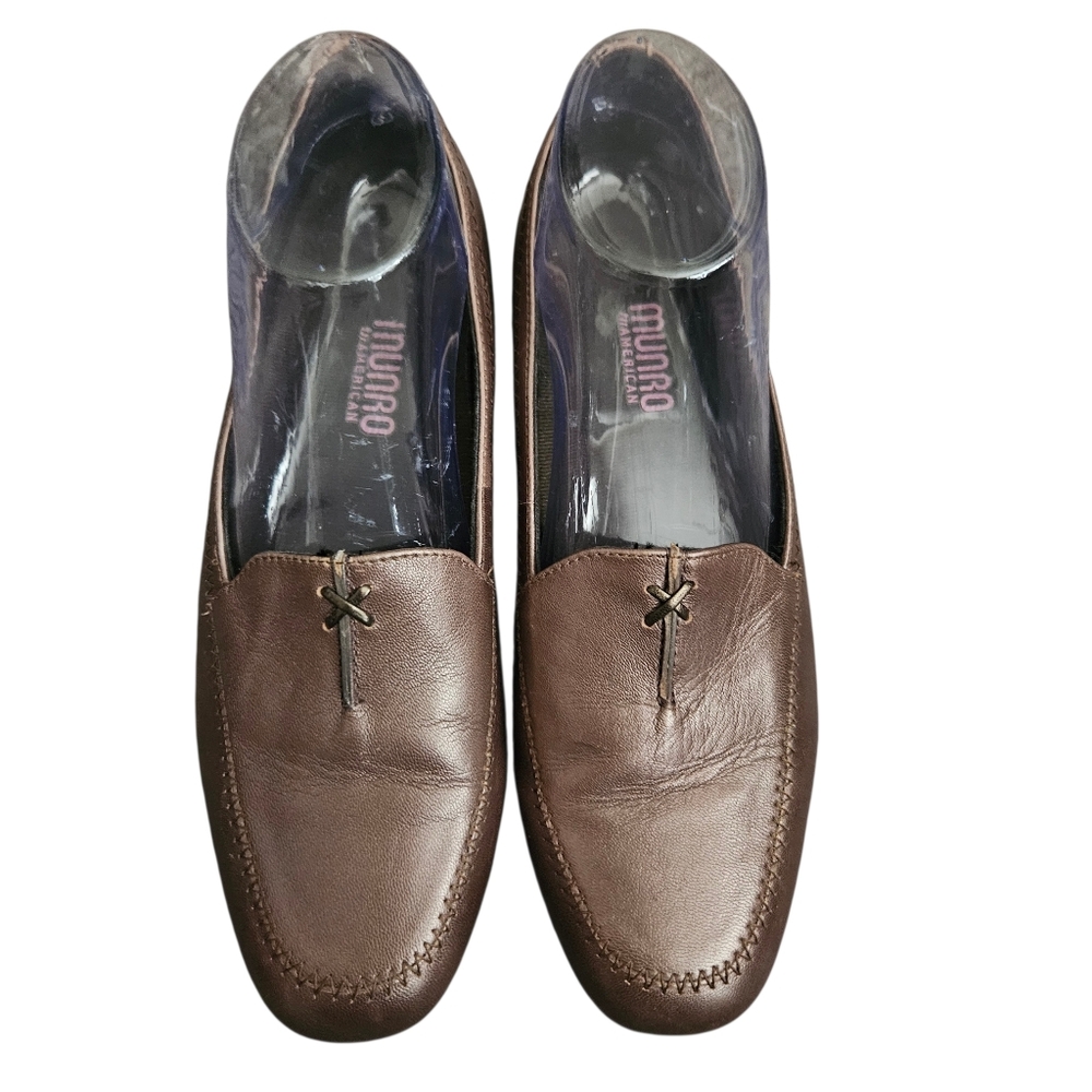 Munro Loafers Pump Low Heel Slip On Brown Leather Womens Size 7.5 W